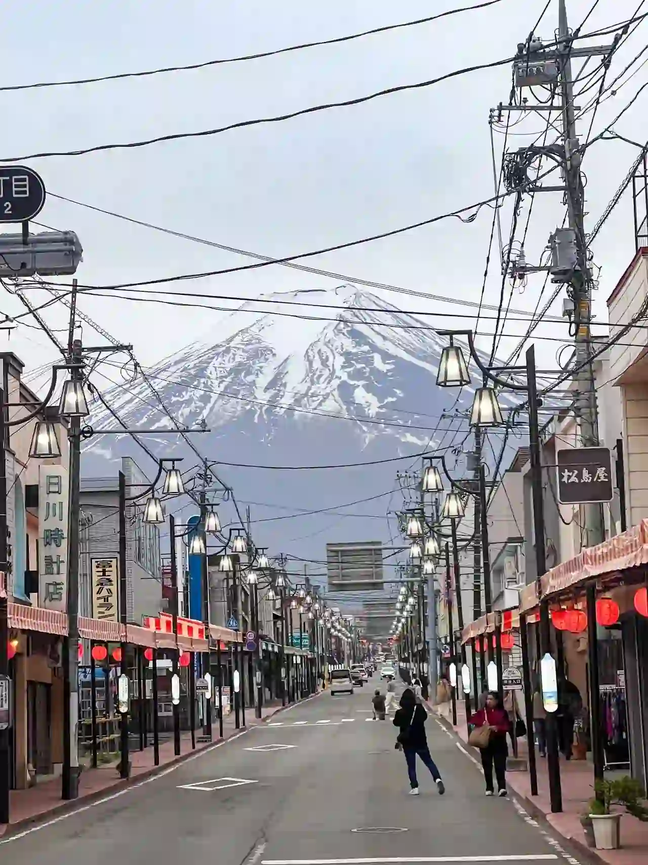 View of Mt.Fuji straight ahead from Honcho Street, Fujiyoshida city Yamanashi